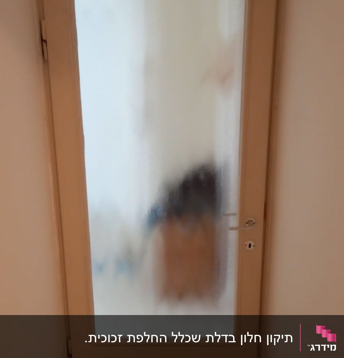 דלת זכוכית חלבית עם מסגרת עץ
